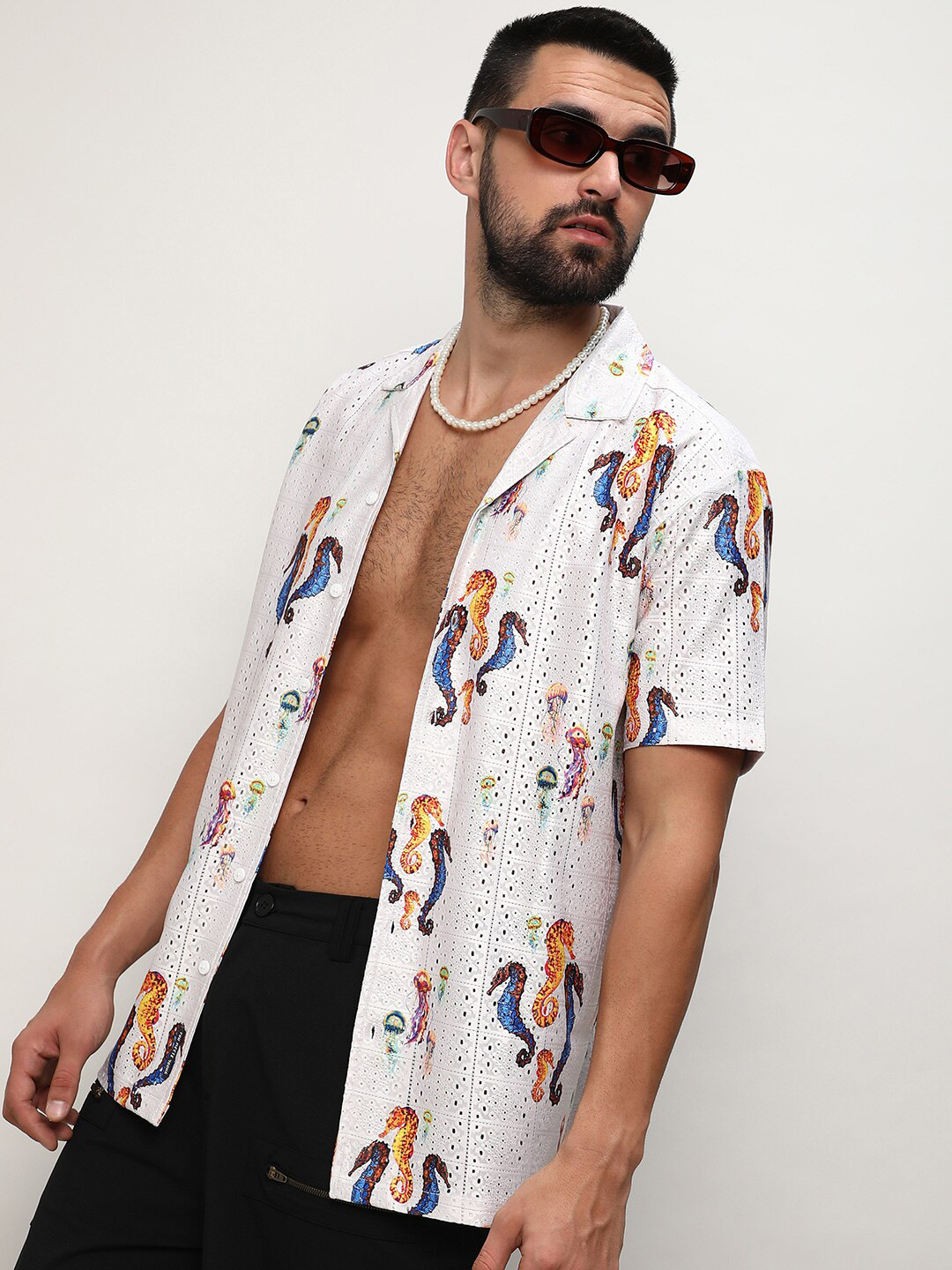 Campus Sutra Mesh Seahorse Shirt