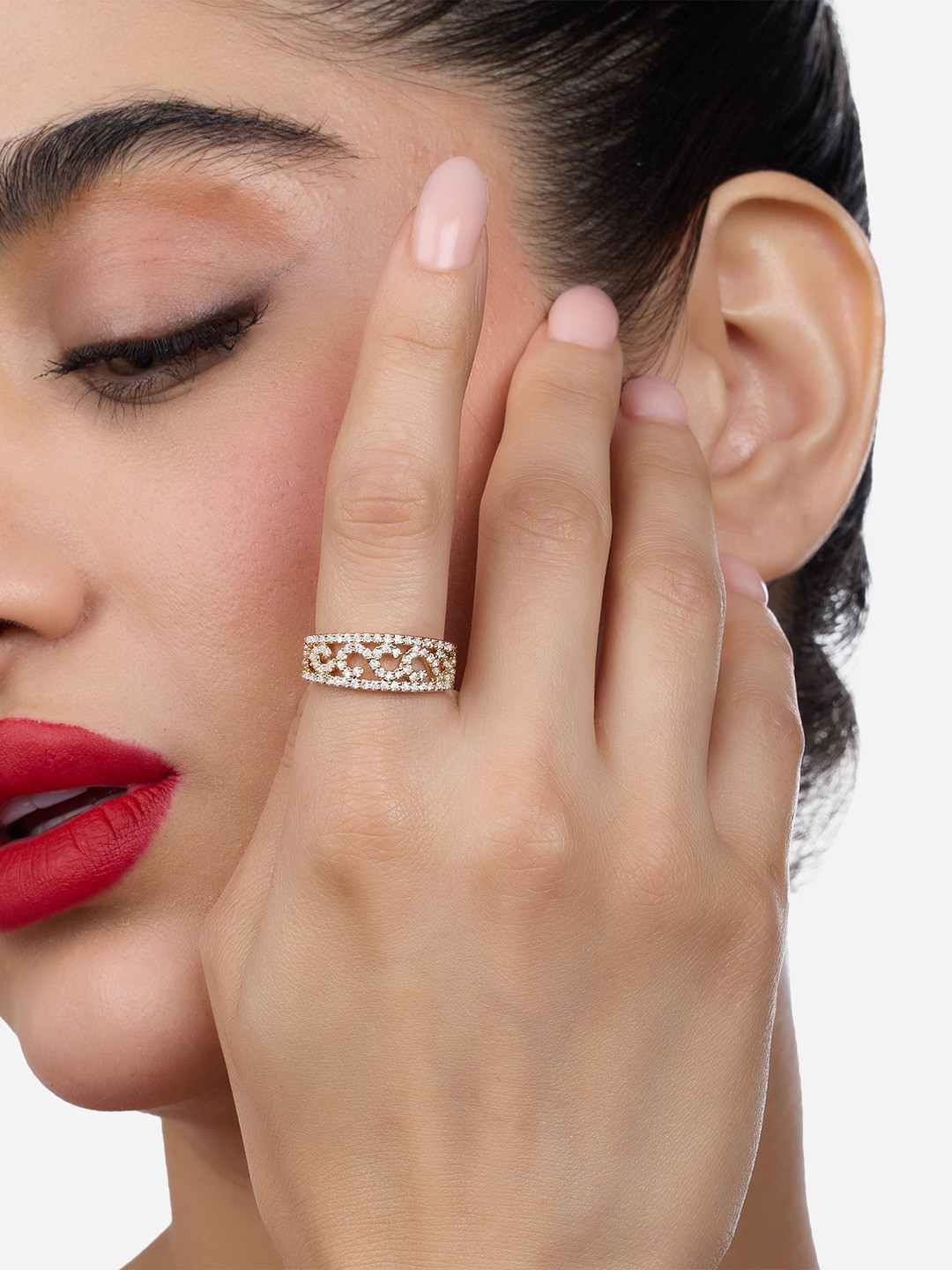 Zaveri Pearls Gold-Plated Cubic Zirconia-Studded Ring