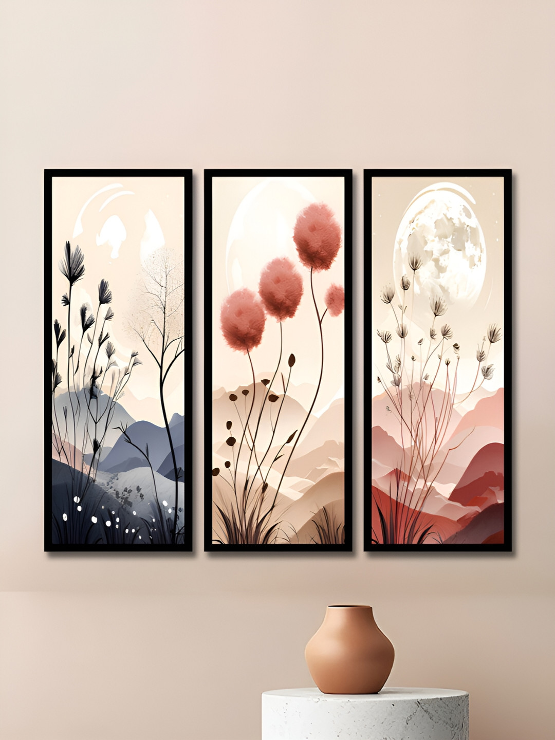 WENS Cream & Rust 3 Piece Synthetic Wood Other Wall Paintings