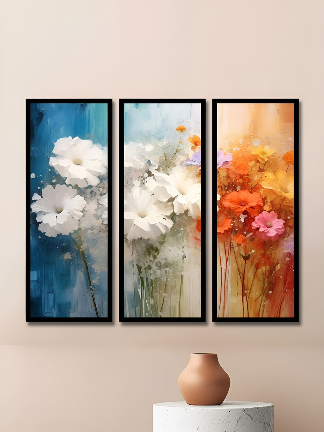 WENS Synthetic Wood 3 Pcs Wall Rectangle Paintings Wall Art -16.9x6.9In