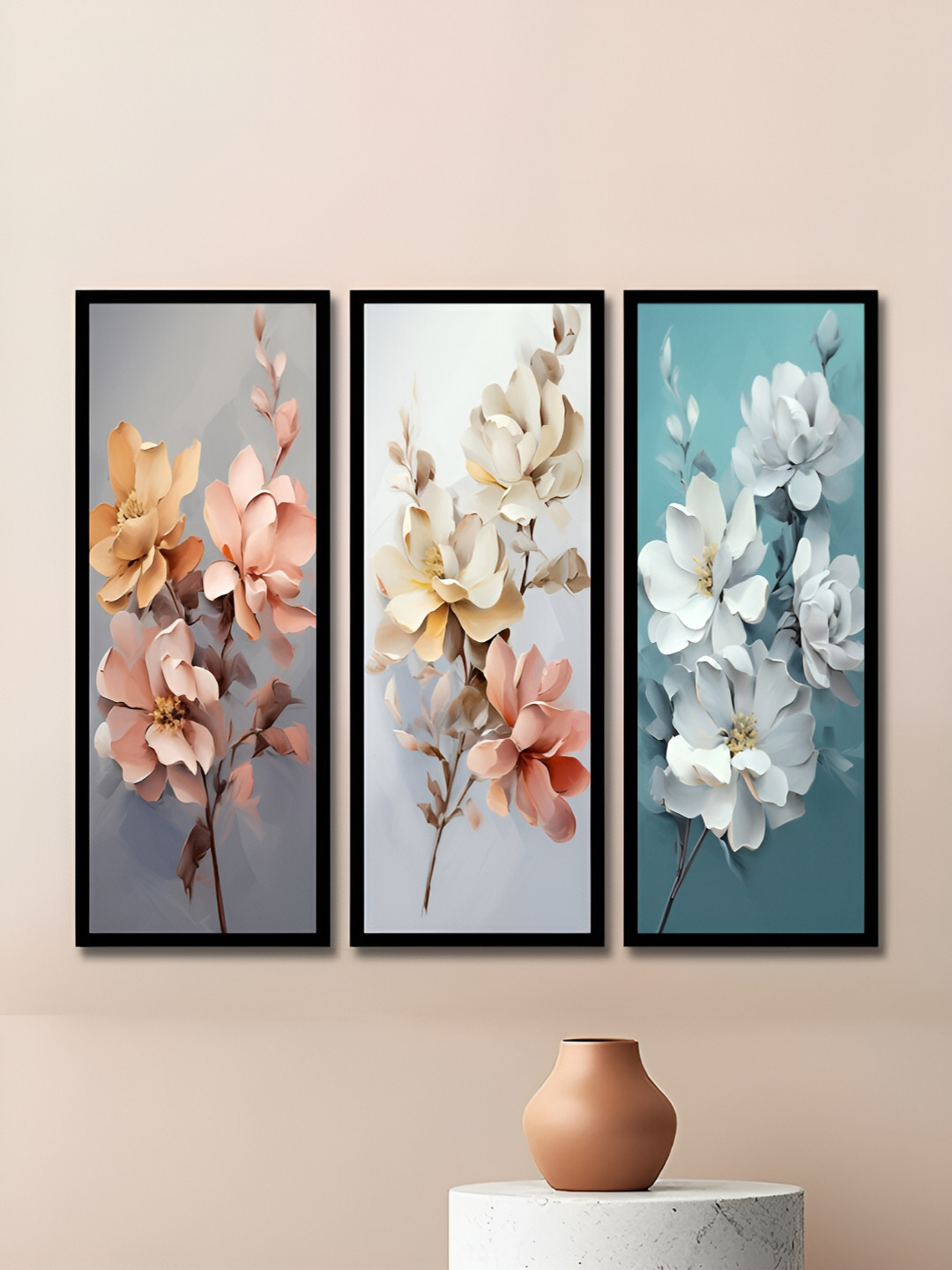 WENS Synthetic Wood 3 Pcs Wall Living Room Rectangle Paintings Wall Art -16.93 x 6.89In