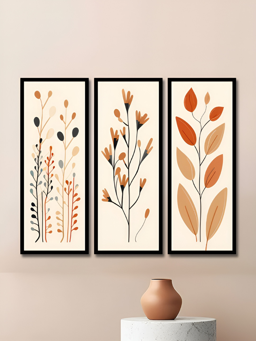 WENS Blooming Floral Synthetic Wood 3 Piece Wall Rectangle Paintings Wall Art-16 x 6.8 In