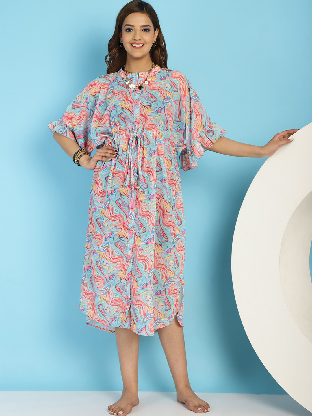 Secret Wish Abstract Printed Midi Swimwear Cover-Up A-Line Dress