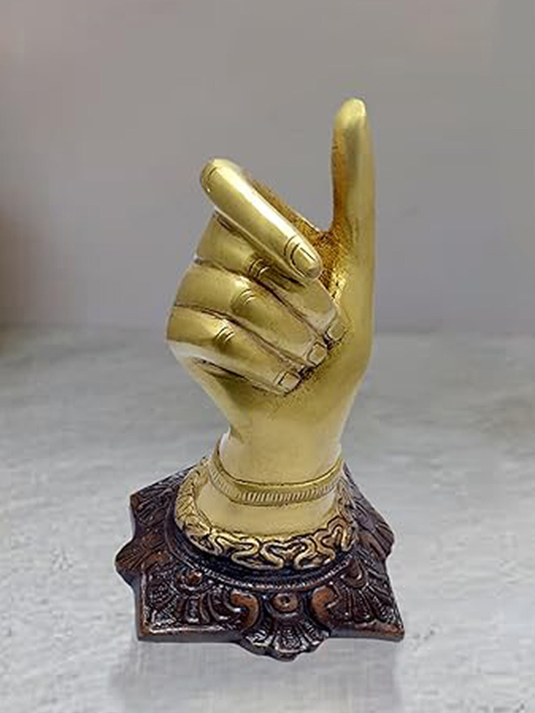 Two Moustaches Thumbs Up Yellow Brass Metallic Living Room Medium Showpiece - 5.9 Inches