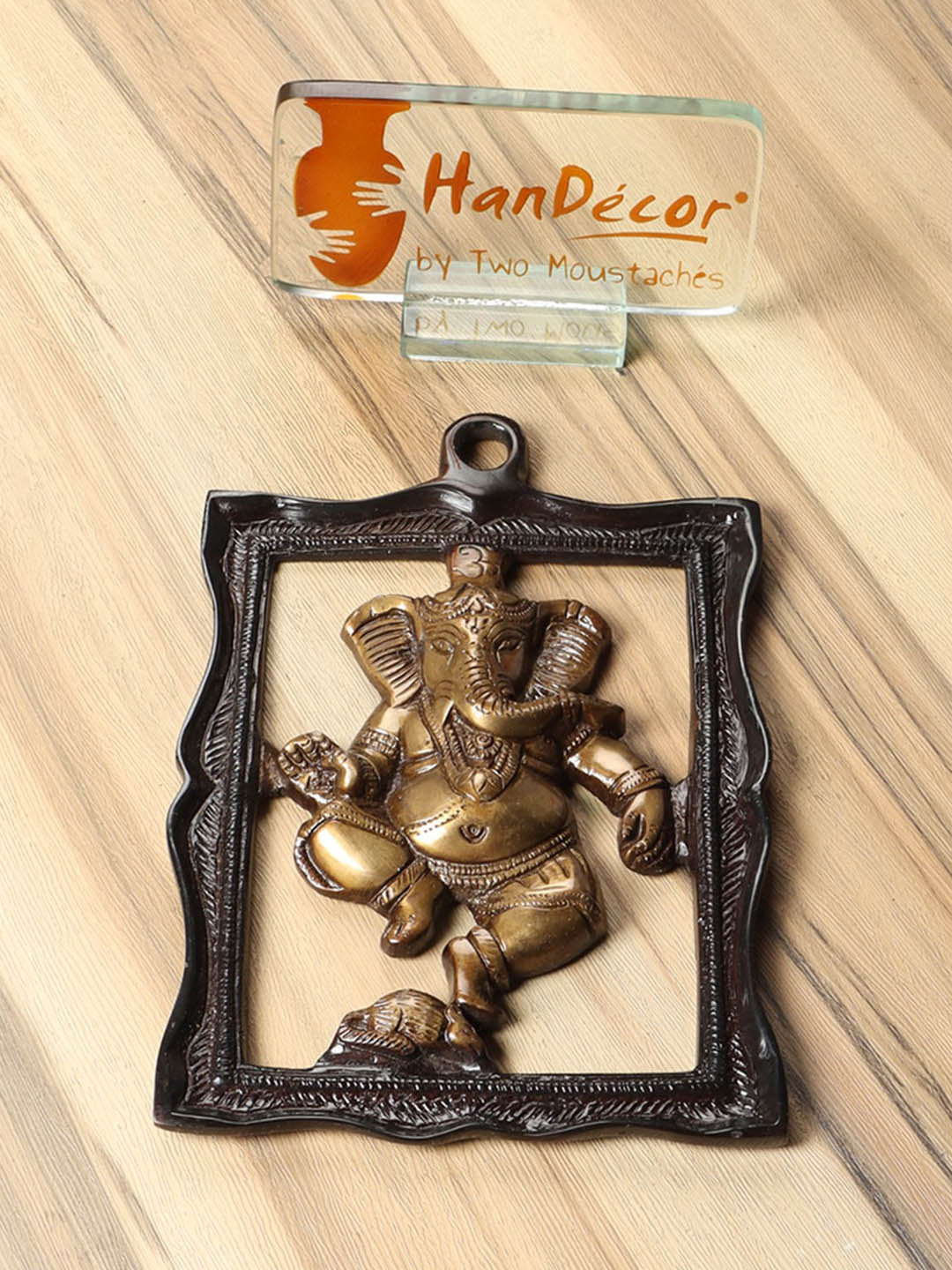 Two Moustaches Ganesha Brass Ethnic Motifs Glossy Hanging Hall Spiritual Wall Decor-9In