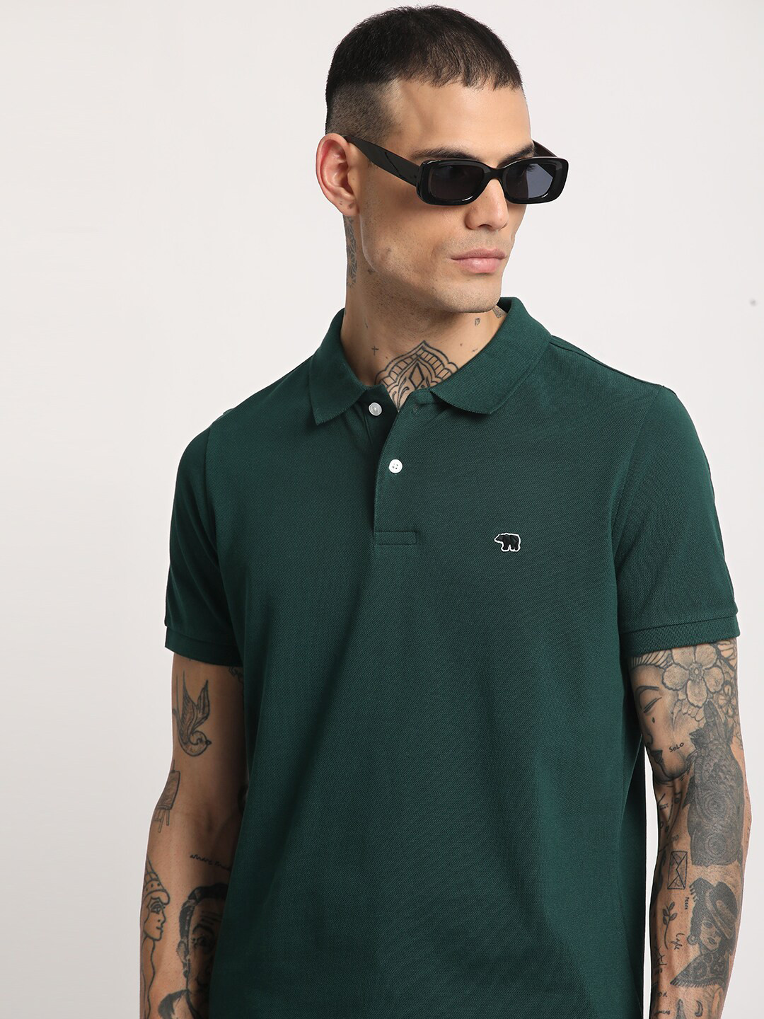 THE BEAR HOUSE Solid Polo Collar Pure Cotton T-Shirt