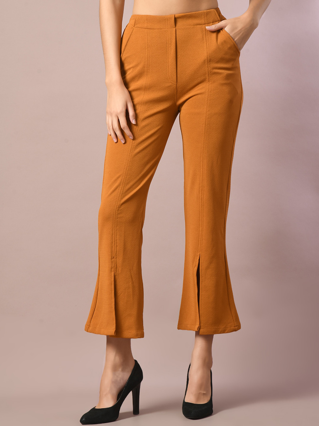Myshka Women Striped Comfort Flared Wrinkle Free Trousers