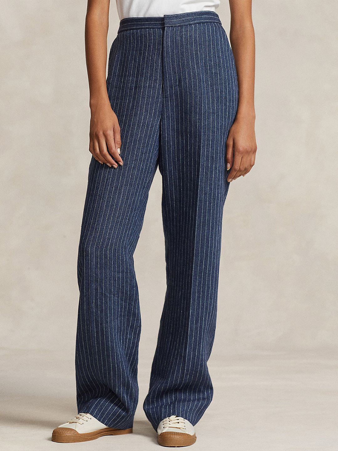 Polo Ralph Lauren Women Striped Linen Straight-Fit Easy Wash Regular Trousers
