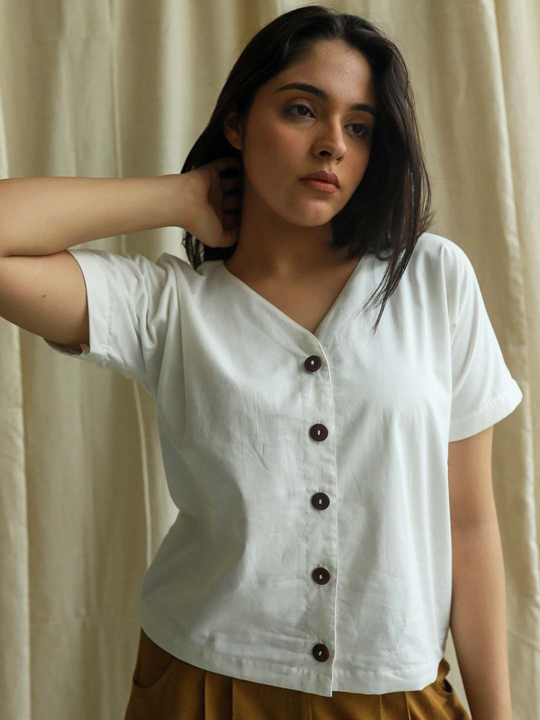 SPARROW Extended Sleeves Box Fit Cotton Shirt Style Top