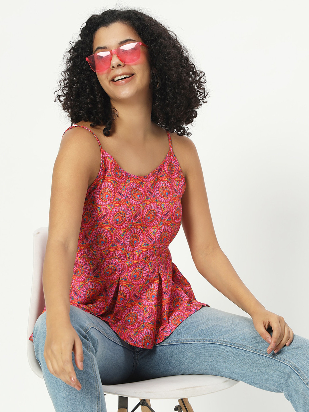 CHARMGAL Floral Print Ethnic Cotton Top