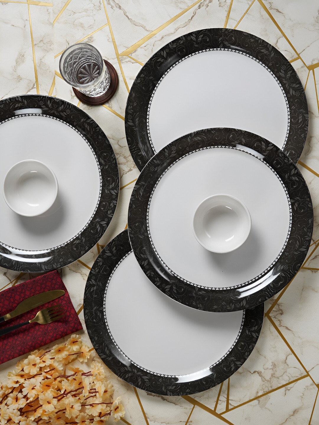 CDI White Leaf Melamine Microwave Safe 12 Piece Dinner Set