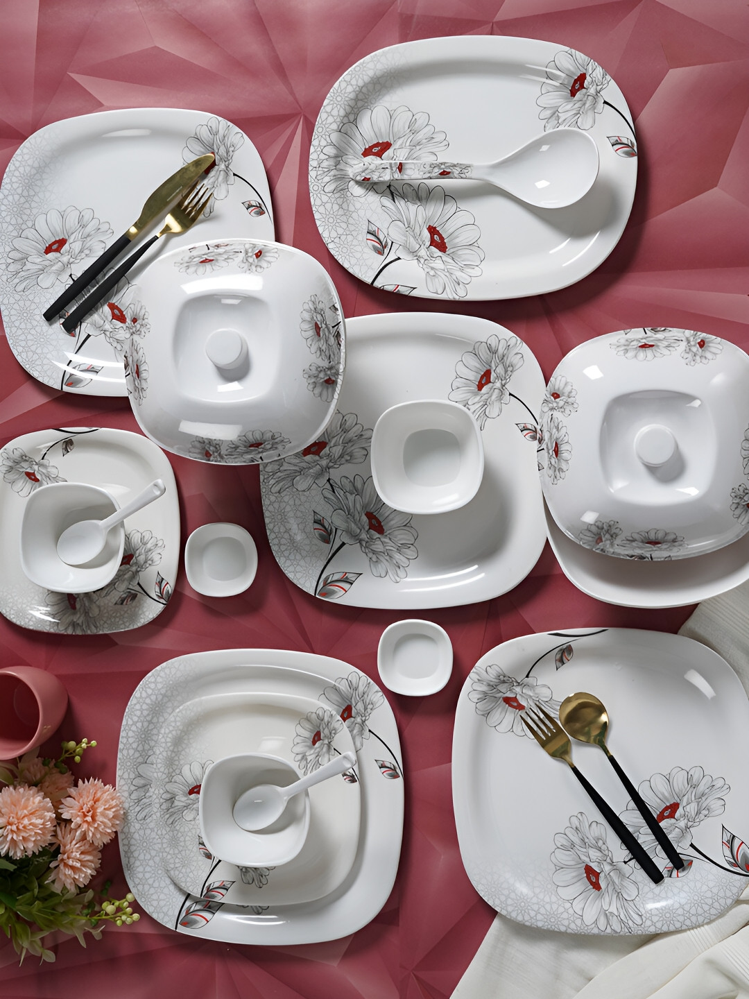 CDI White Floral Melamine Easy to Clean 47 Piece Dinner Set