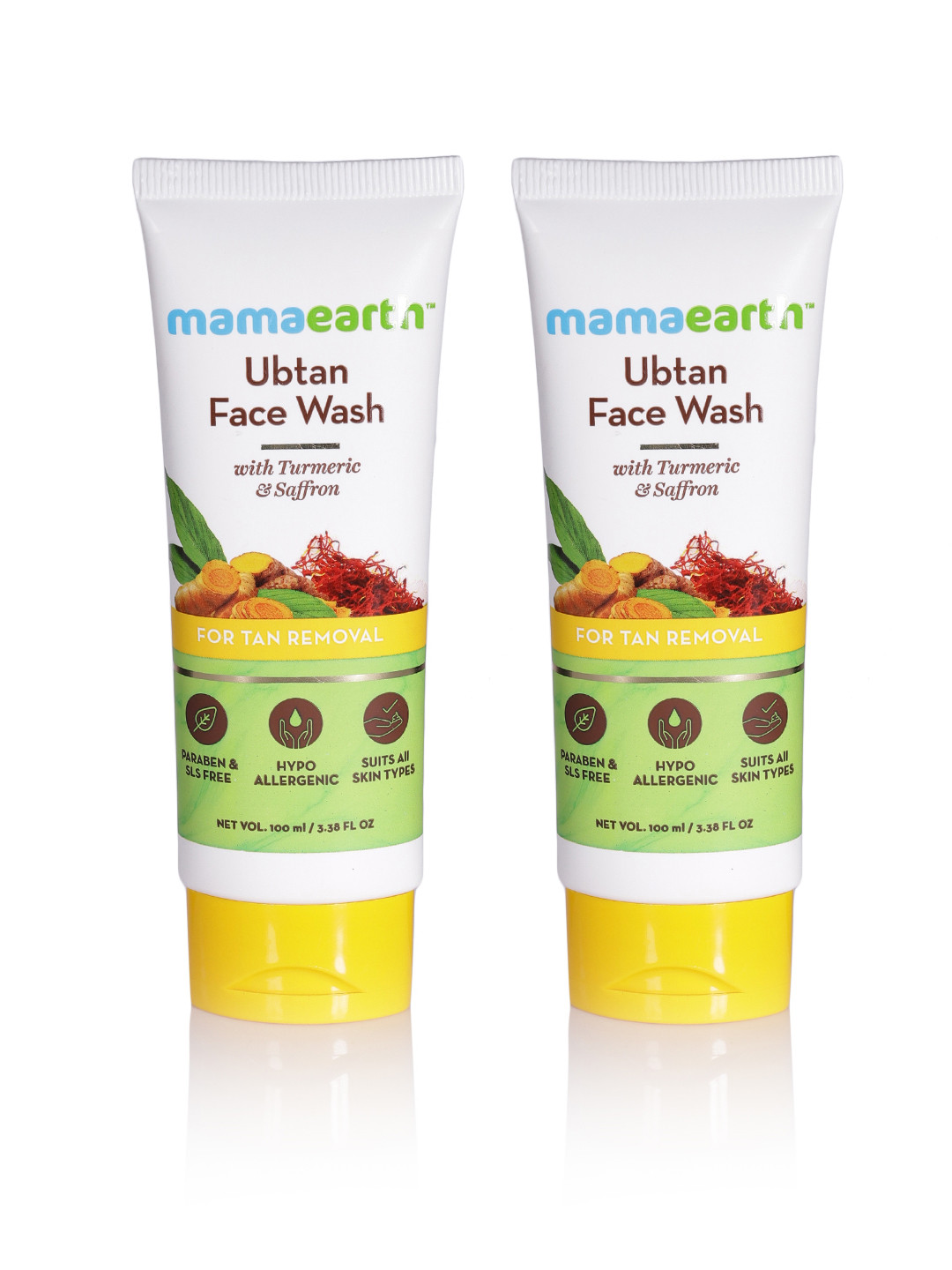 Mamaearth Set Of 2 Ubtan Face Wash with Turmeric & Saffron for Tan Removal - 100ml Each