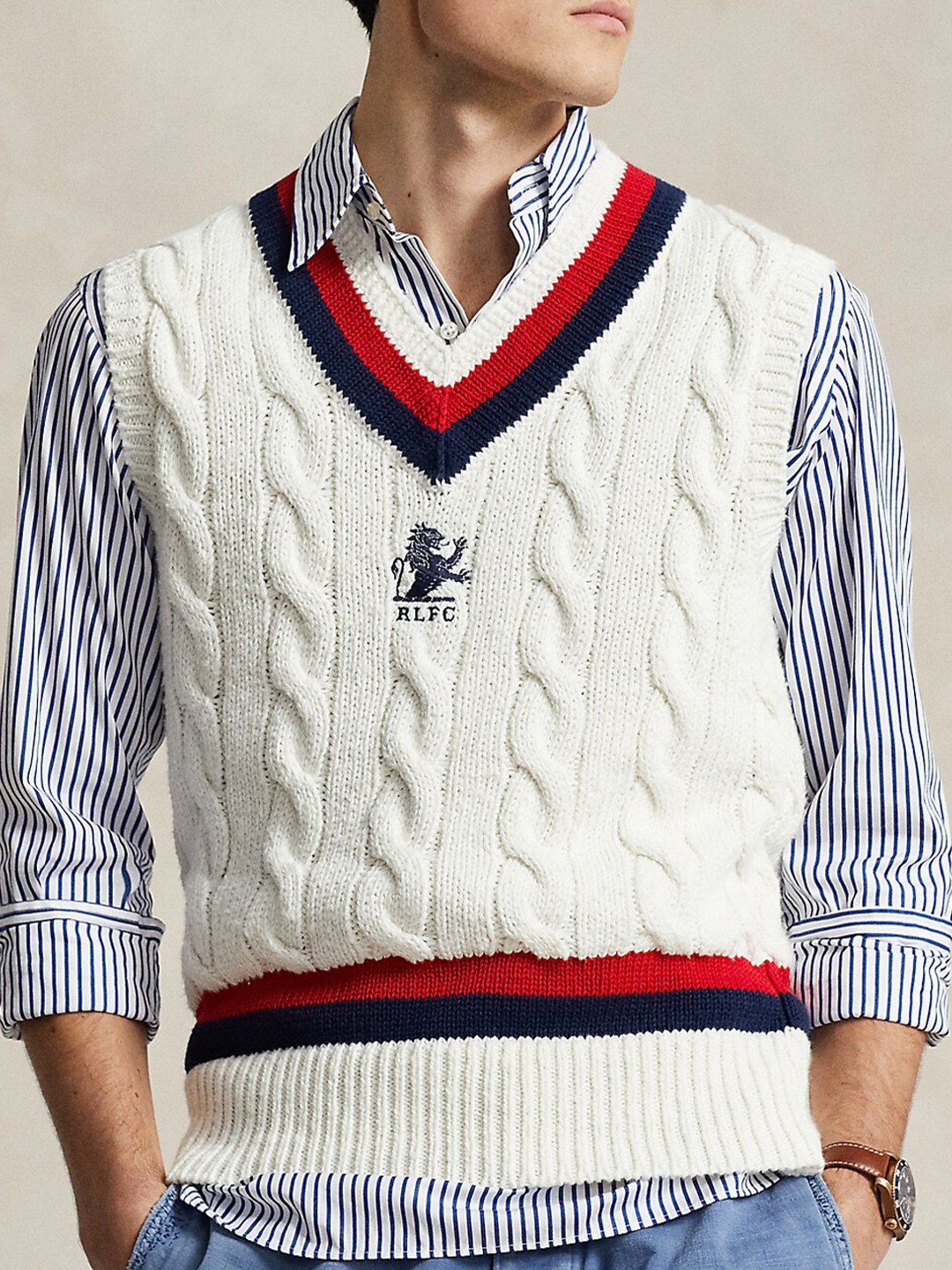 Buy Polo Ralph Lauren Cable Knit Self Design Pure Cotton V Neck Sweater Vest Sweaters for Men 28128842 Myntra