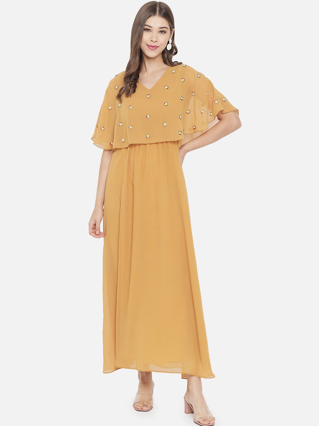 Slenor Cape Sleeve Georgette Maxi Dress
