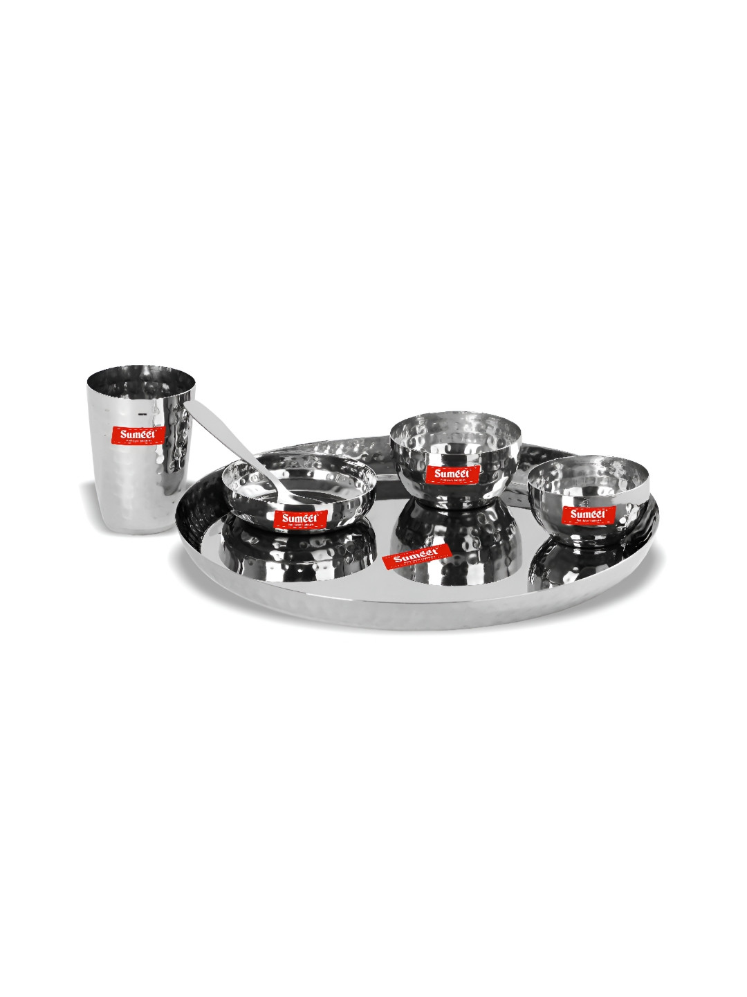 Sumeet Handcrafted Hammered Steel Solid Stainless Steel Easy to Clean 6 Piece Dinner Set