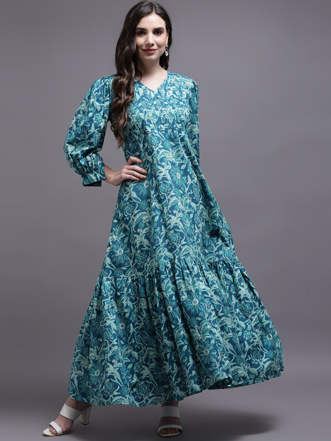 Cora Floral Printed A-Line Maxi Ethnic Dress