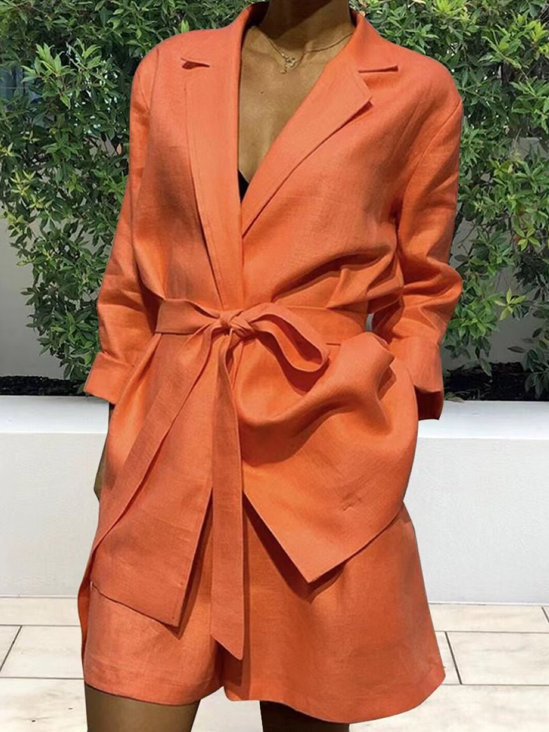 StyleCast Orange Shawl Neck Long Sleeves Blazer & Shorts Set