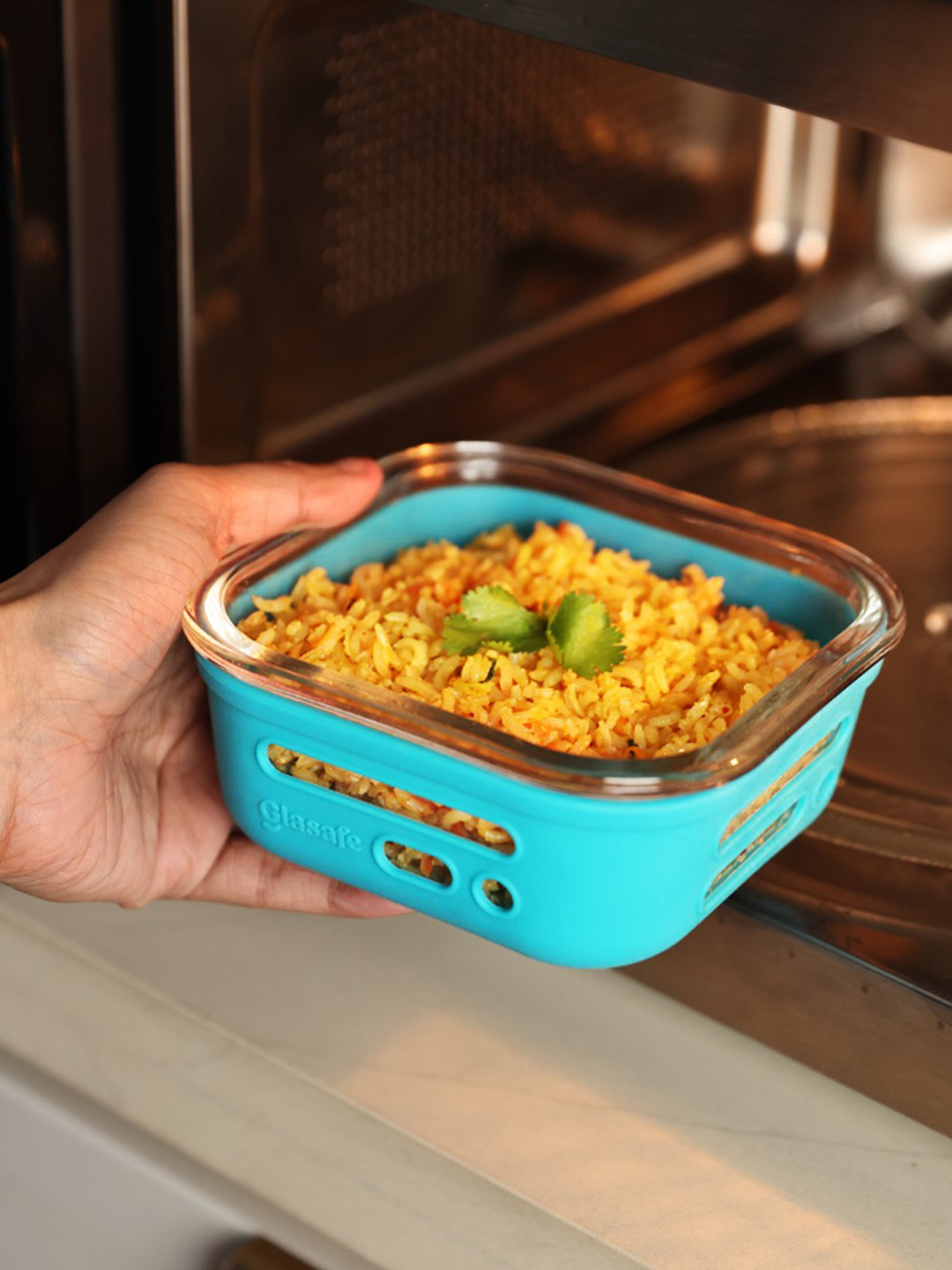 GLASAFE Fresh Grip Mellow Mist Plastic Dishwasher Safe Lunch Box With Spoon and Fork