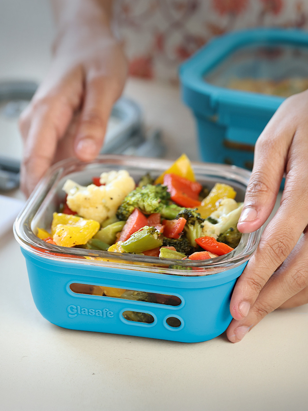 GLASAFE Fresh Grip Tranquil Teal Plastic Dishwasher Safe Lunch Box With Spoon and Fork