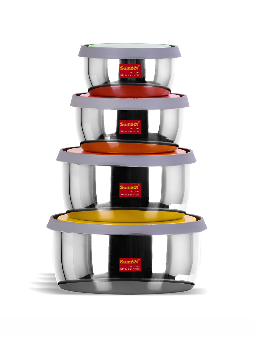 Sumeet Steel Solid Stainless Steel Airtight 4PCs Lunch Box With Spoon and Fork