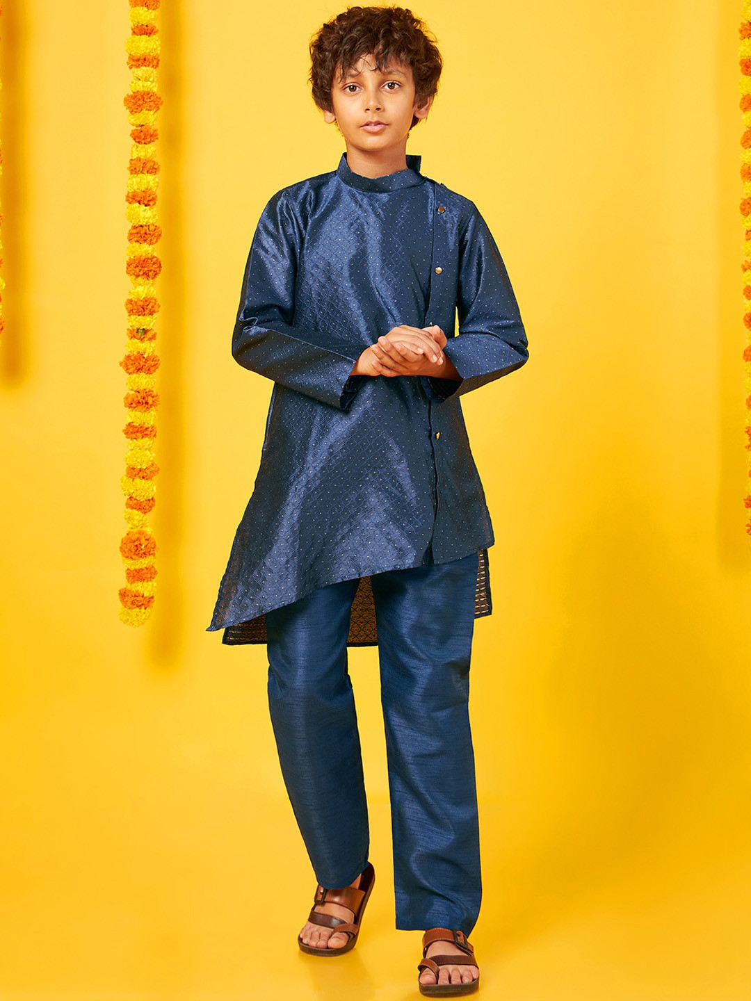 BonOrganik Boys Halter Neck Pure Silk Kurta With Pyjama