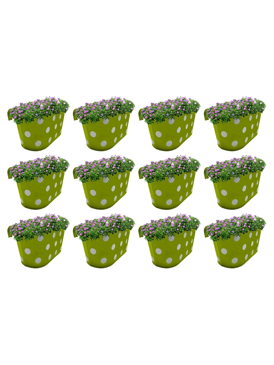 Garden Deco 12 Pieces Green & White Polka Dots Printed Double Hook Metal Planters