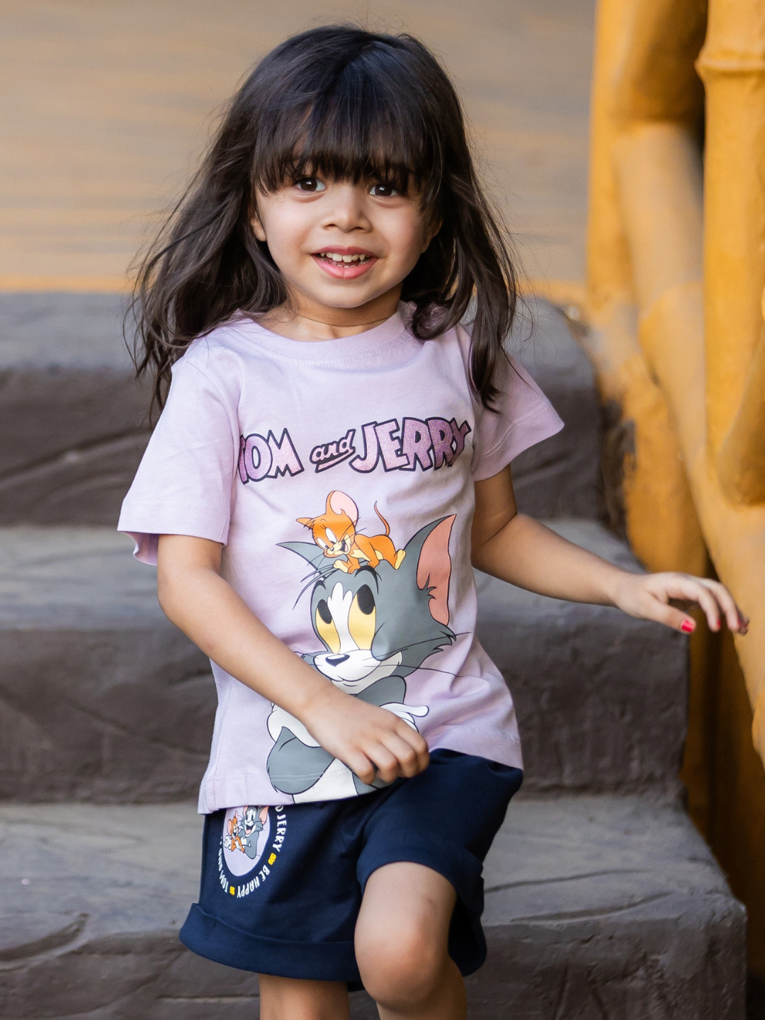 Nap Chief Girls Tom & Jerry Printed Relaxed Fit Pure Cotton T-Shirt & Shorts