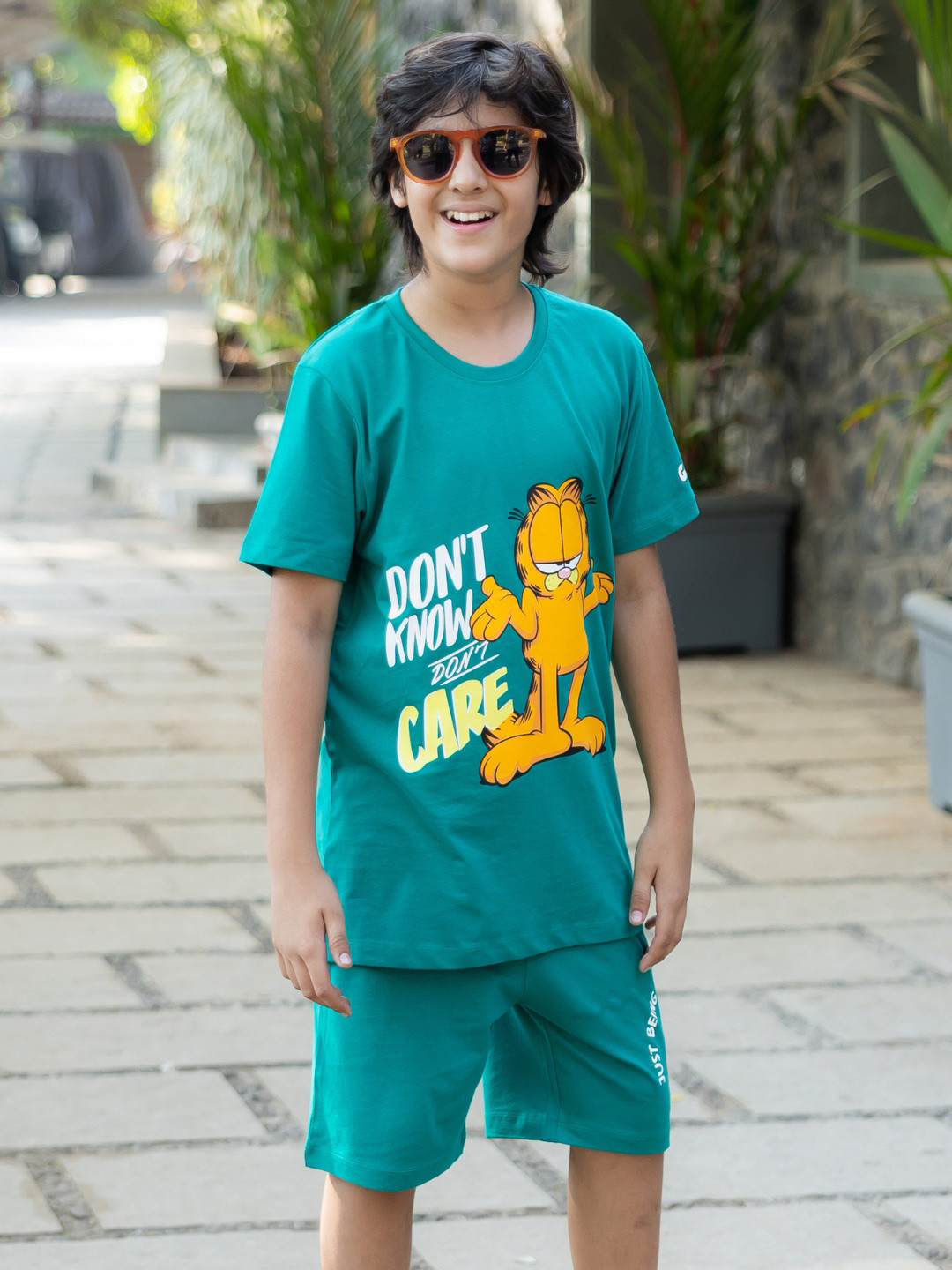 Kids Unisex Garfield Printed Cotton T-shirt with Shorts