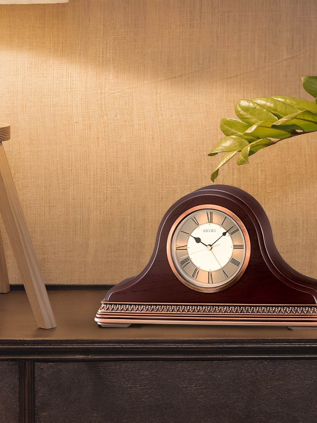 SEIKO Brown & Gold-Toned Abstract Shaped Traditional Analogue Wooden Table Clock