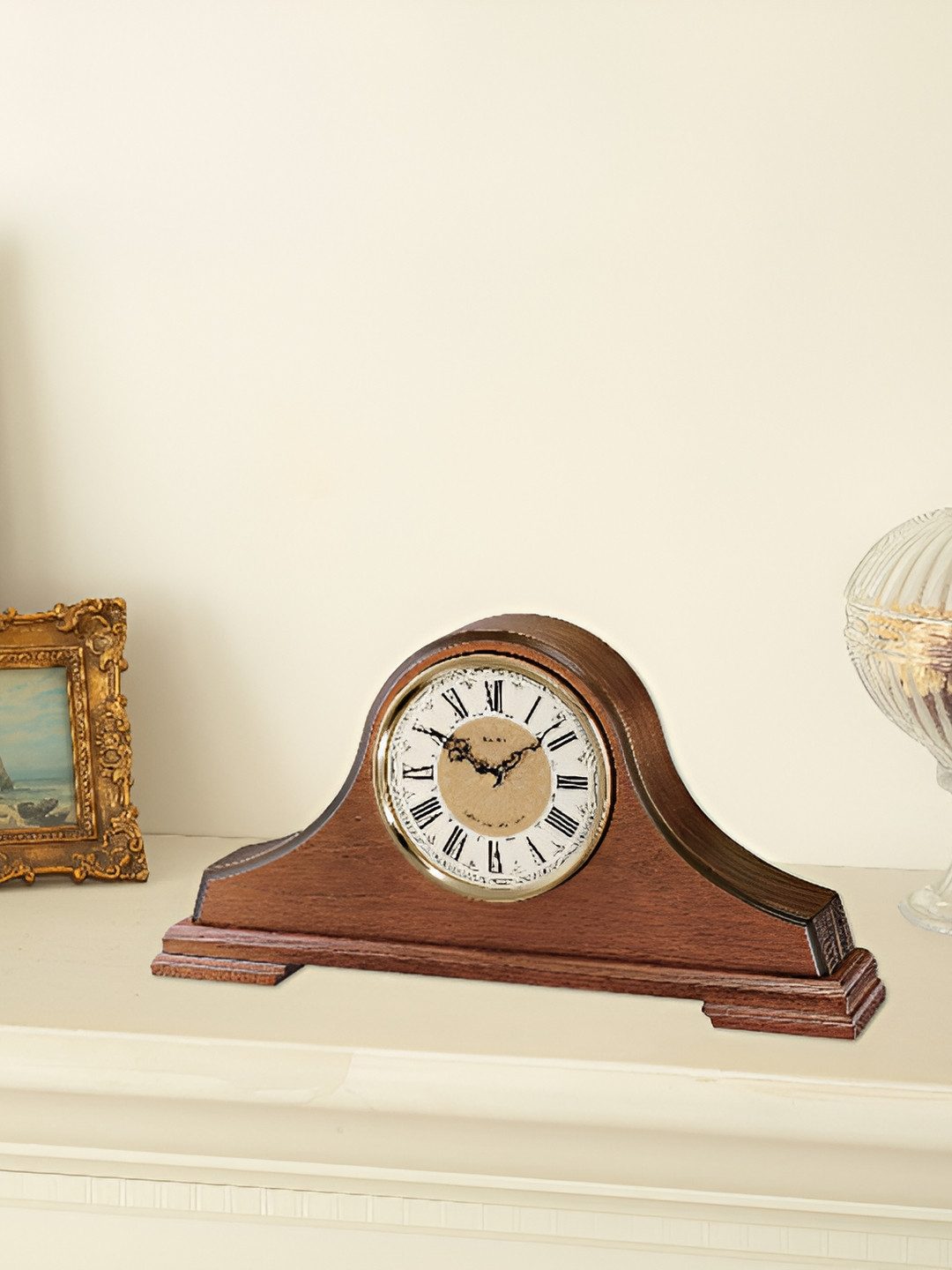 SEIKO Brown & Gold-Toned Abstract Shaped Traditional Analogue Wooden Table Clock