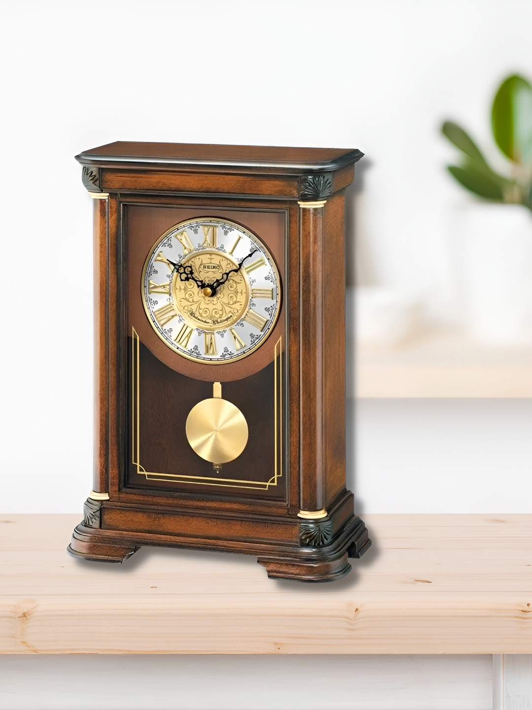 SEIKO Brown & Gold-Toned Traditional Wooden Analogue Pendulum Table Clock