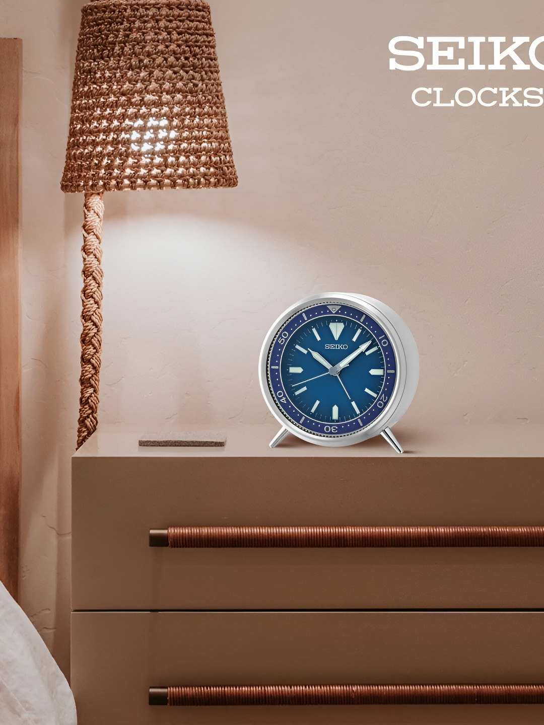 SEIKO Silver-Toned & Blue Traditional Analogue Metal Table Clock