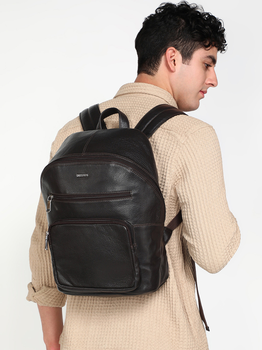 Sassora Women Leather Backpack with Compression Straps