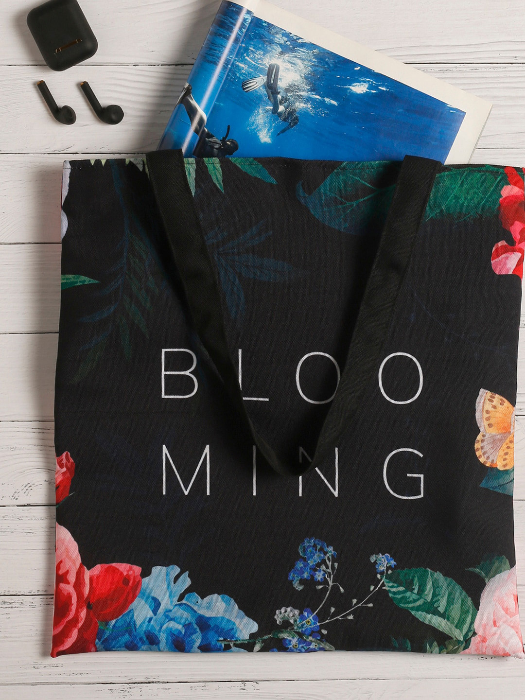 The Purple Tree Floral Printed Canvas Tote Bag