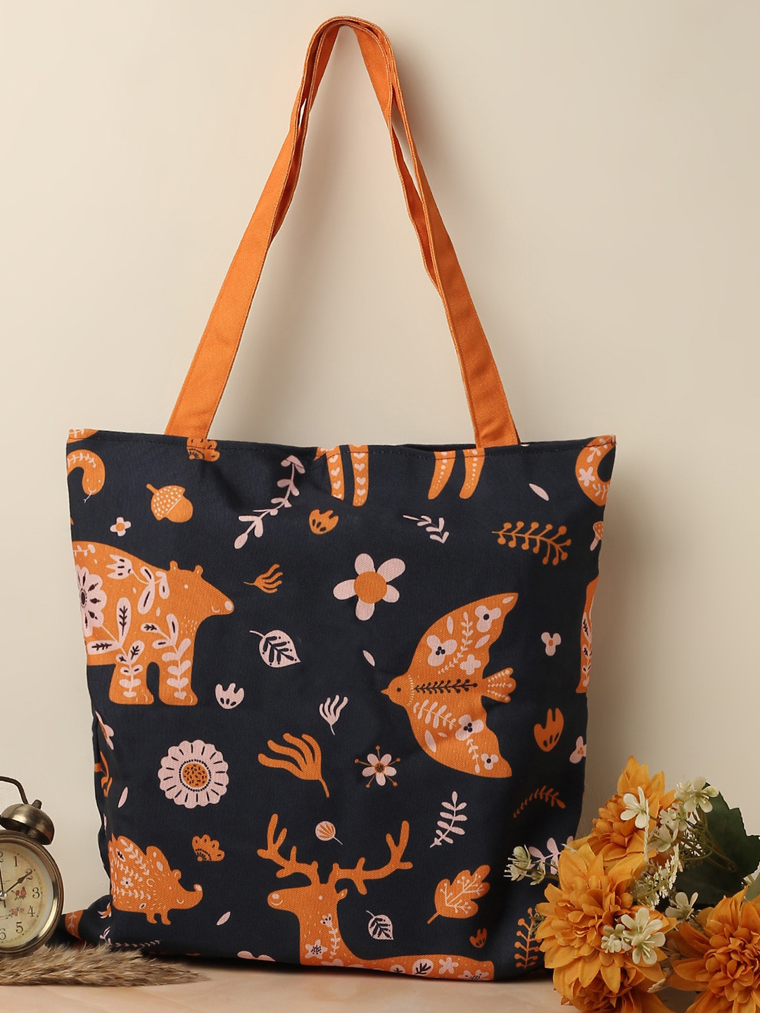 The Purple Tree Printed Structured Tote Bag with Tasselled