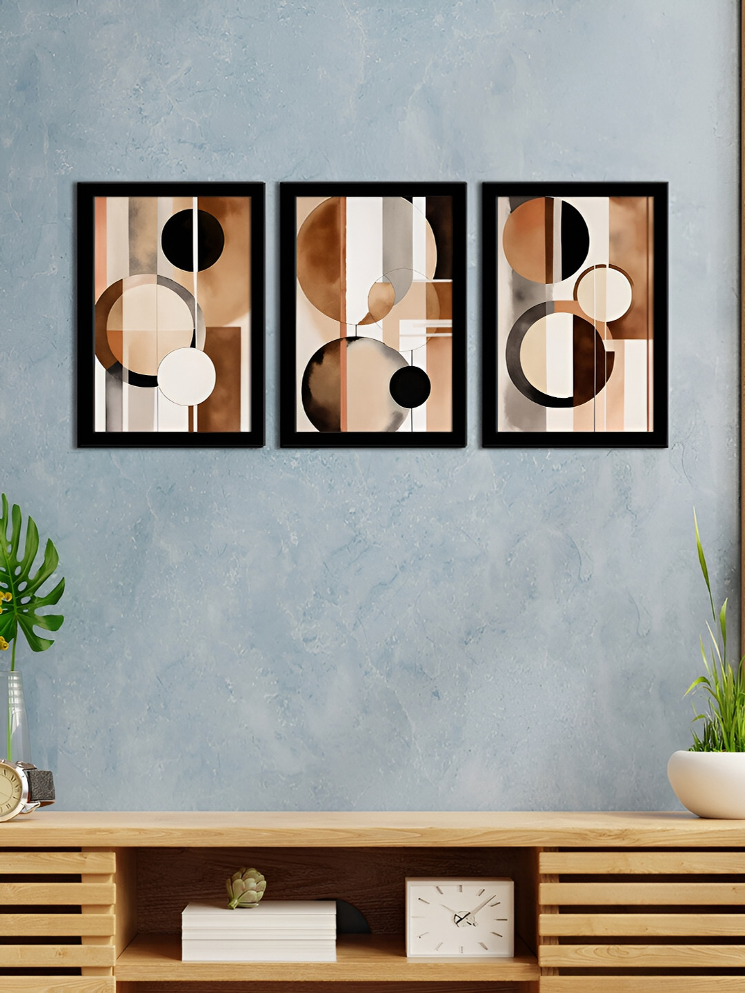 WENS Mesmerizing Modern Synthetic Wood 3 Pcs Rectangle Paintings Wall Art - 13.5x9.5In