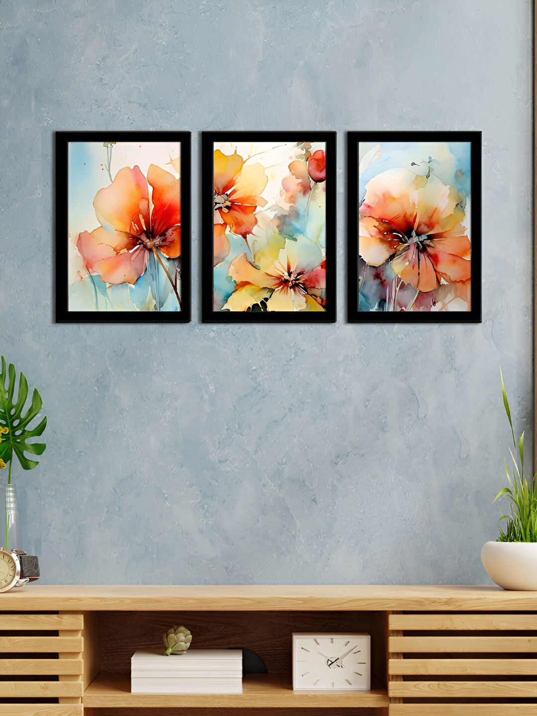 WENS Modern Synthetic Wood 3 Piece Wall Rectangle Paintings Wall Art -13.5 x 9.5In