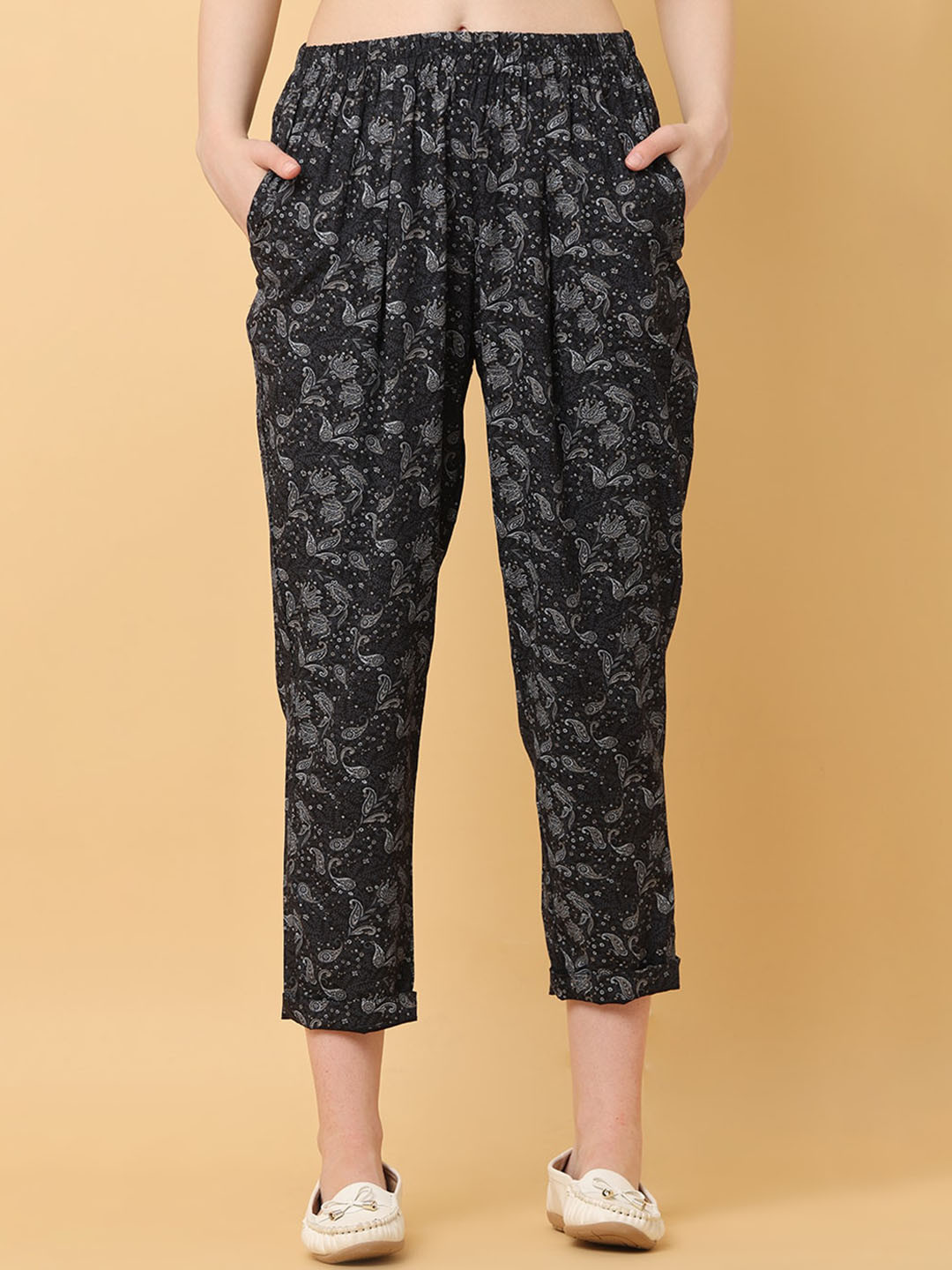 BLACK & BLAH BLAH Women Relaxed Loose Fit Paisley Printed Trousers