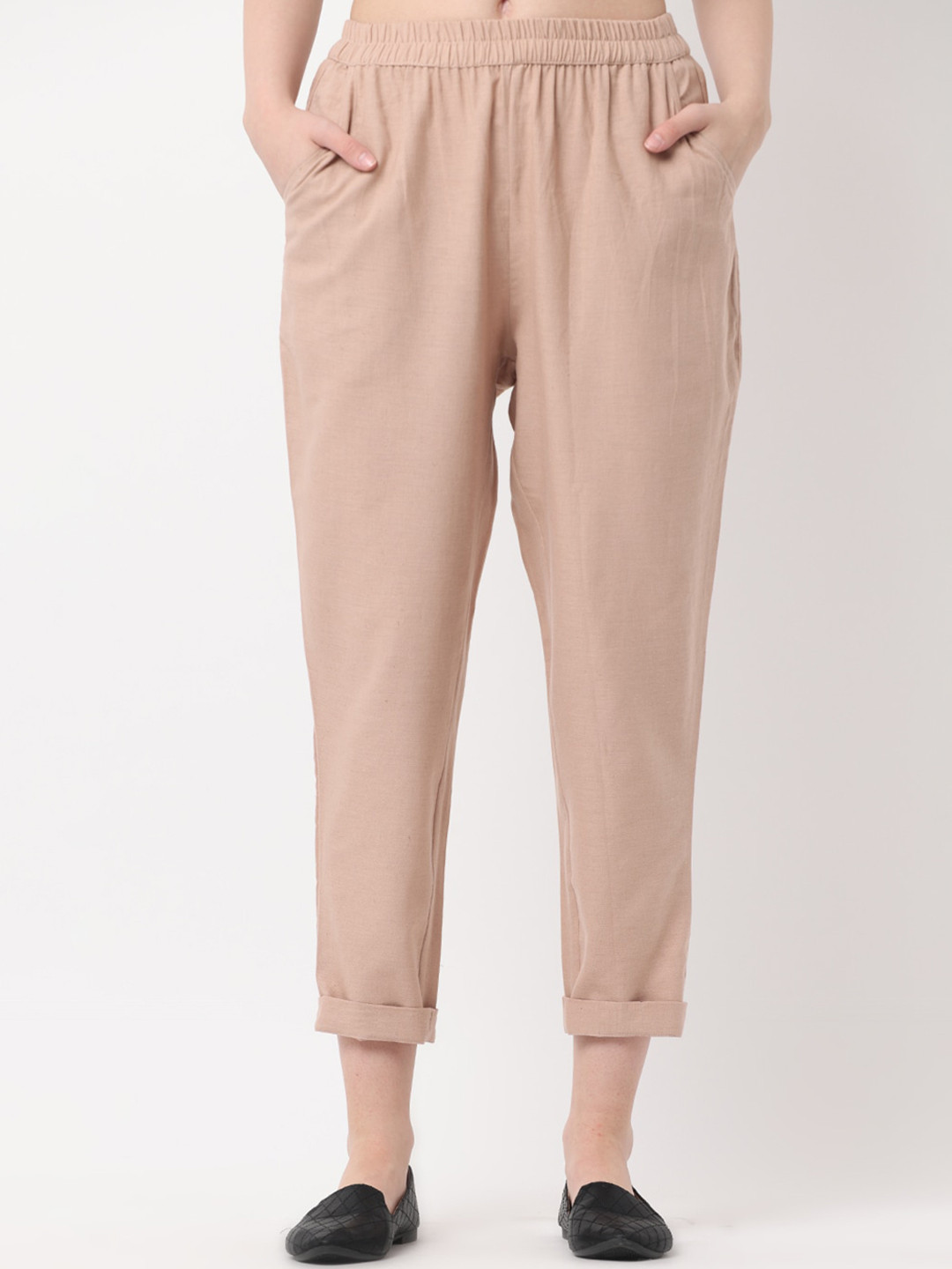 BLACK & BLAH BLAH Relaxed Loose Fit Solid Cotton Linen Pant