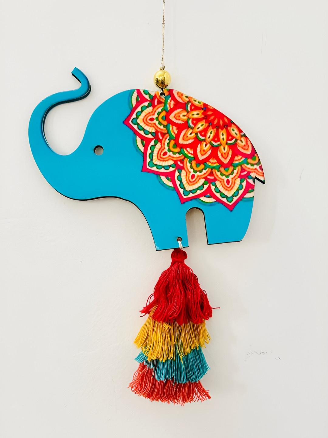 Classy Tulip Colorful Elephant Hanging Wood Tasselled Antique Tapestries & Macrame-8In
