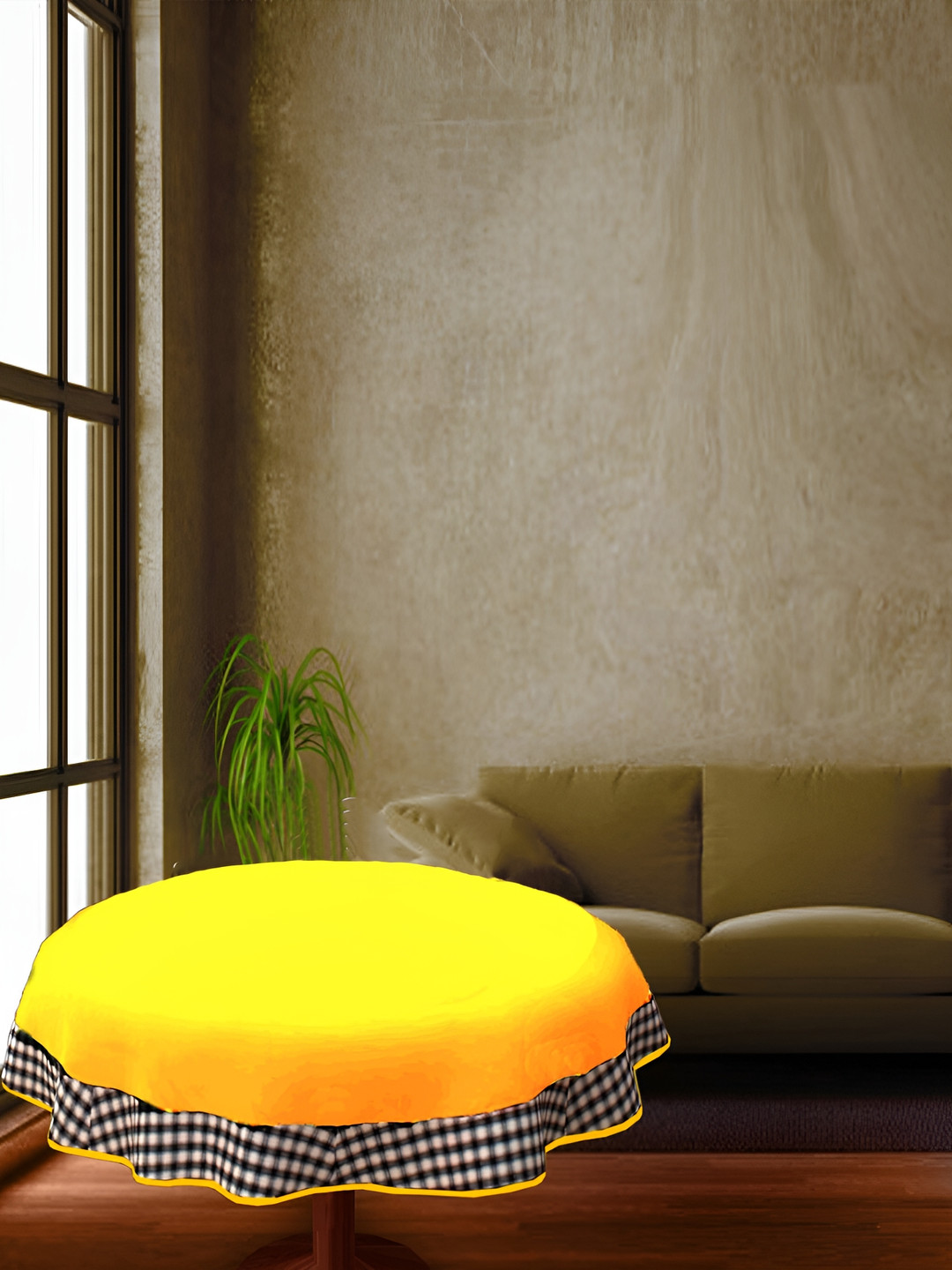 Home Heart Yellow & White Cotton Patchwork Round Table Cover