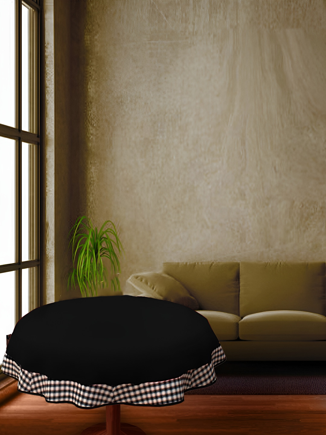 Home Heart Black & White Cotton Patchwork Round Table Cover