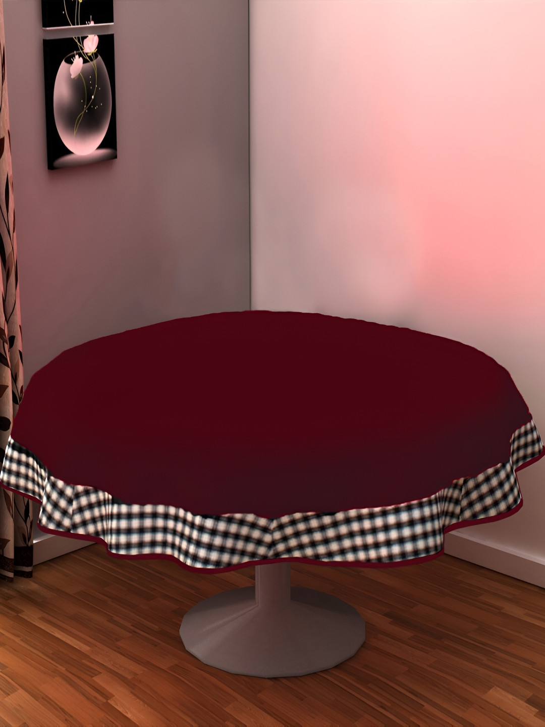 Home Heart Burgundy & White Cotton Patchwork Round Table Cover