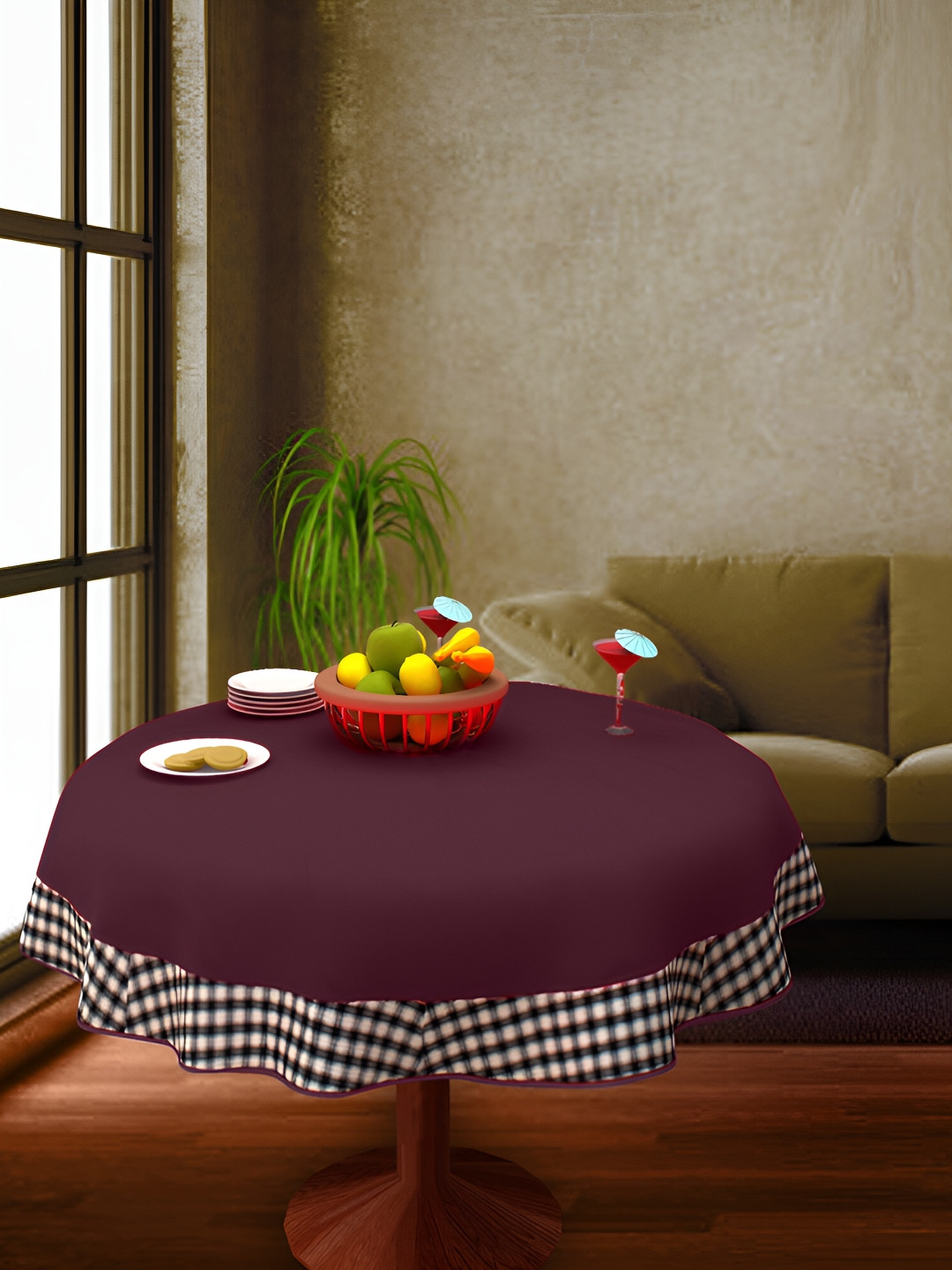 Home Heart Purple & White Cotton Patchwork Round Table Cover