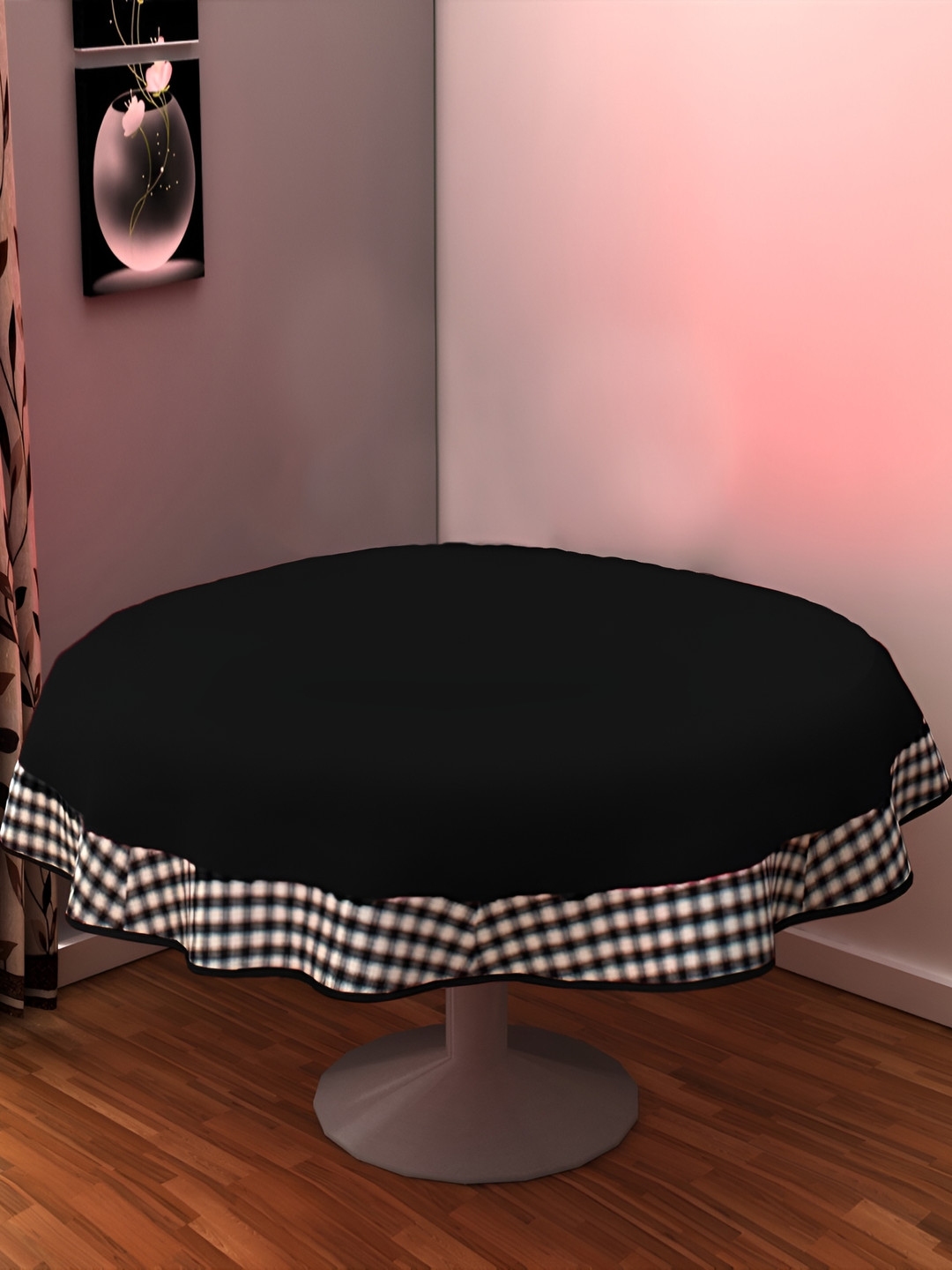 Home Heart Black & White Cotton Patchwork Round Table Cover