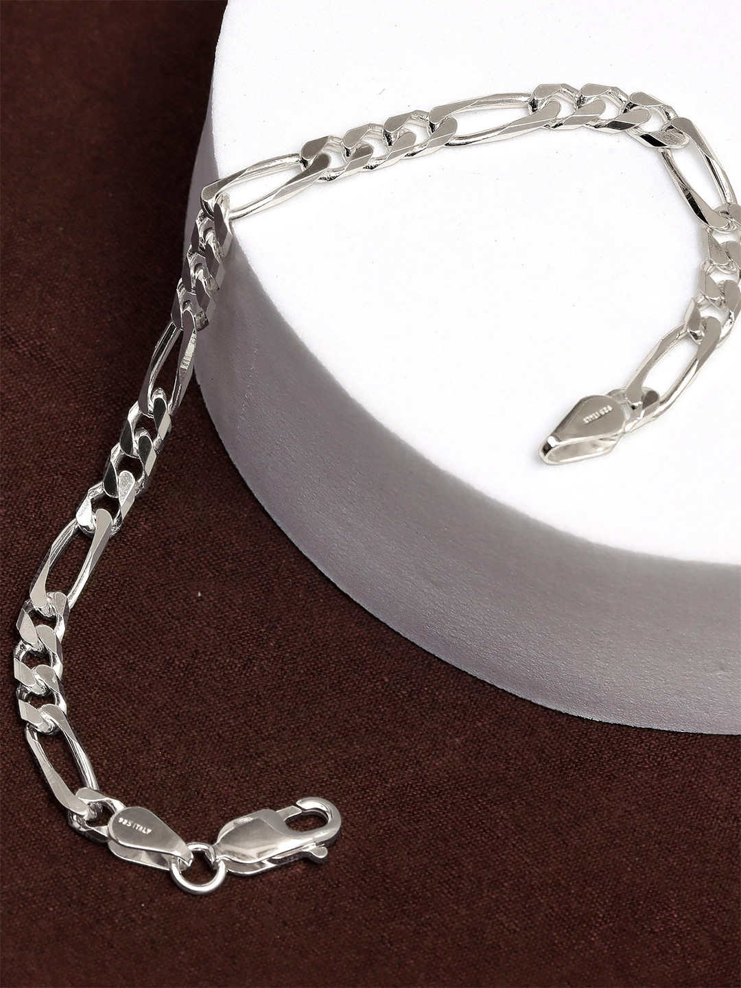 LeCalla Men 925 Sterling Silver Rhodium Plated Link Bracelet