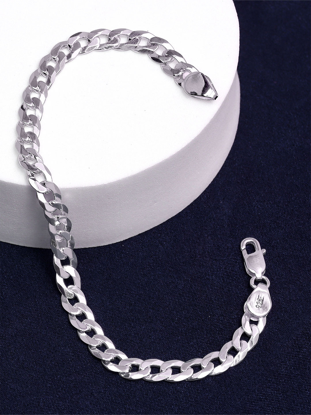 LeCalla Men 925 Sterling Silver Rhodium Plated Link Bracelet