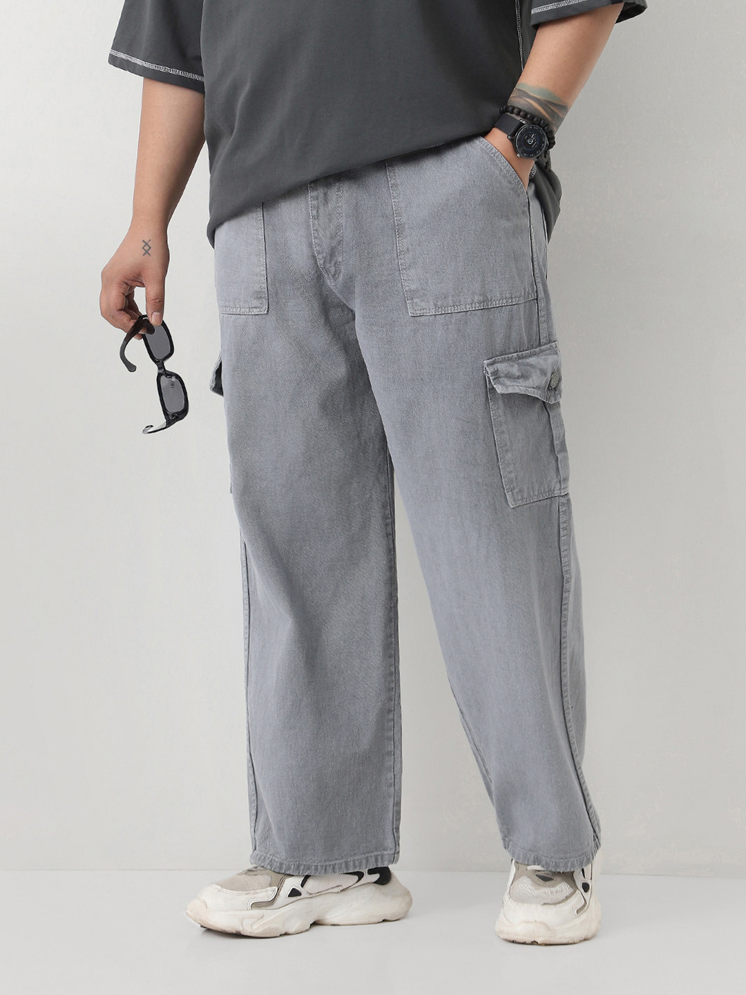 Urbano Plus Men Washed Cargo Non-Stretchable Relaxed Fit Jeans With 6 Pockets