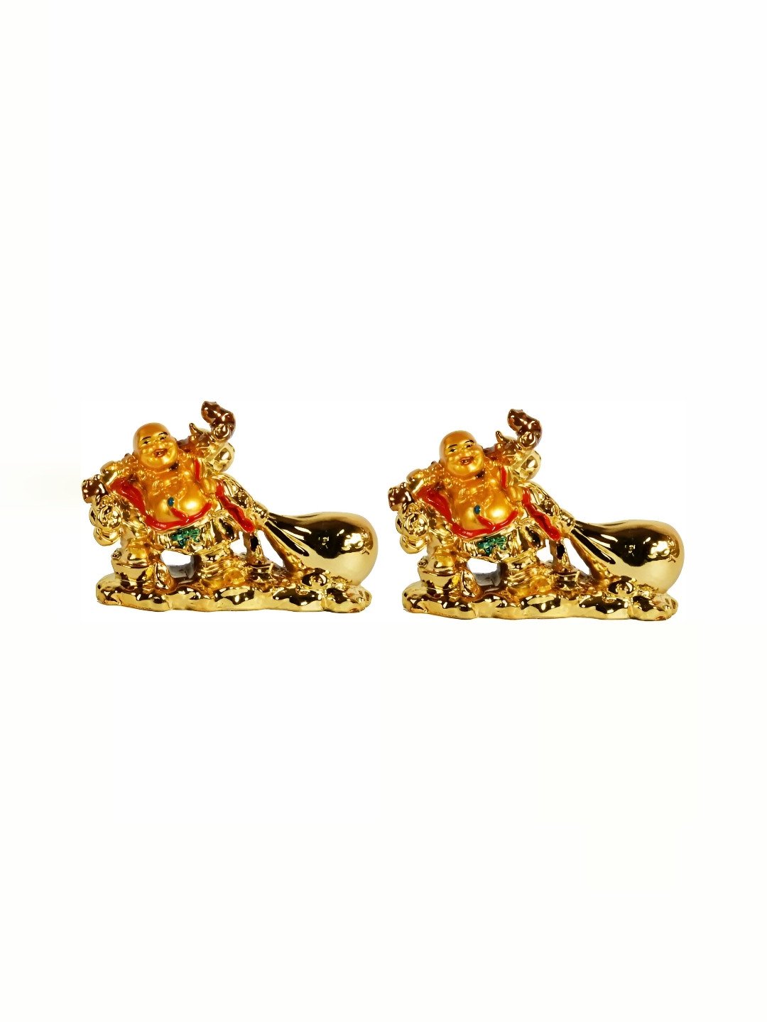 Sigaram Happy Man Gold Metal Metallic Living Room Set of 2 Medium Showpieces - 2.8 Inches